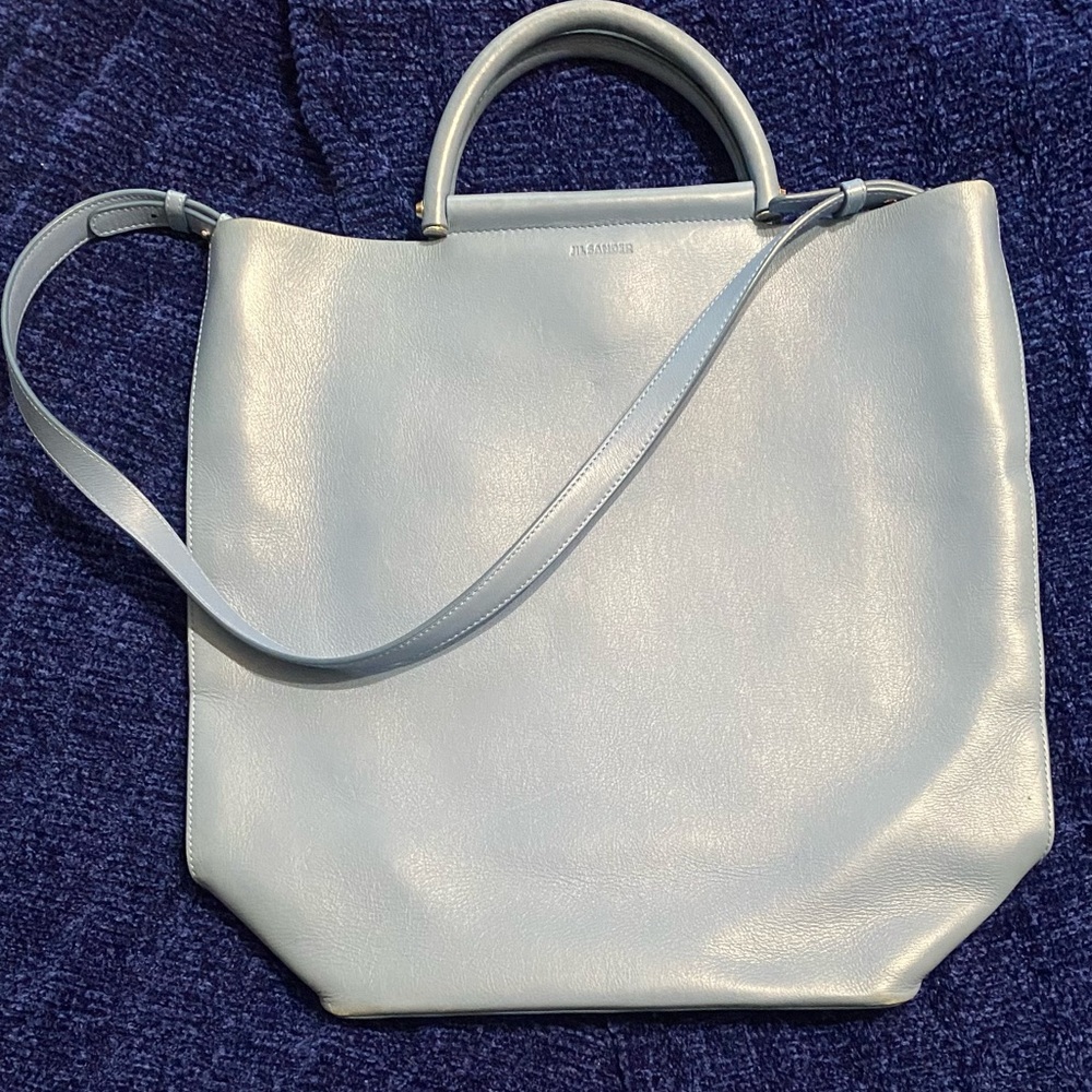 Jil Sander Light Blue Lamb Skin Smooth Leather Tote Bag